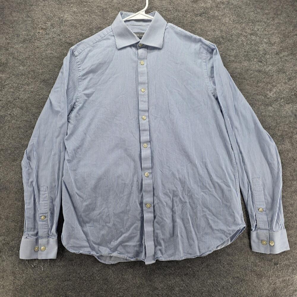 Michael Kors Dress Shirt Mens 16 34/35 Blue Striped Slim Fit Spread Collar